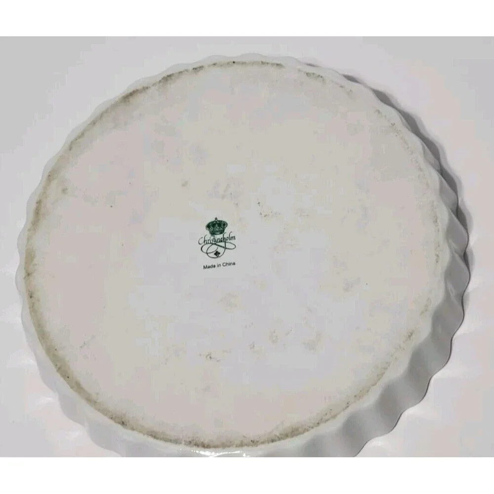 Vintage Christine Holm Ceramic Fluted Quiche Tart Dish Rose Pattern Plate 9.5